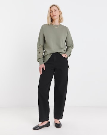 Khaki Broderie Sleeve Sweatshirt