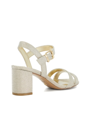 Dune Gold Merisa Block Heel Sandas - Wide Fit (E)