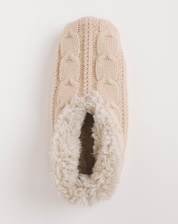 Thermal Cable Knit Warmlined Slipper Socks - Blush Oatmeal