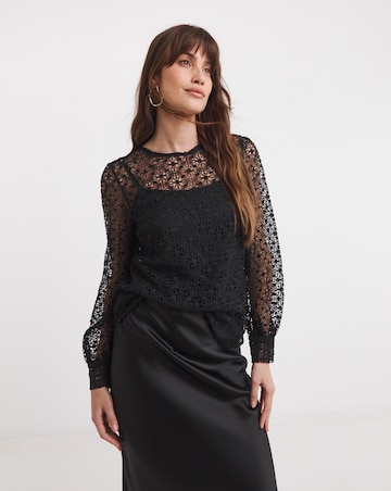 Black Volume Sleeve Lace Top