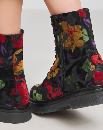 Heavenly Feet Floral Justina Lace Up Chunky Boot Wide E Fit