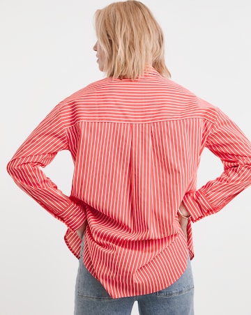 Cotton Poplin Oversized Long Sleeve Stripe Shirt