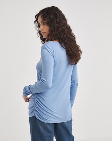 Light Blue Ruched Side Long Sleeve Top