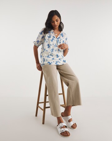 Blue Floral Print Burnout Stripe Top