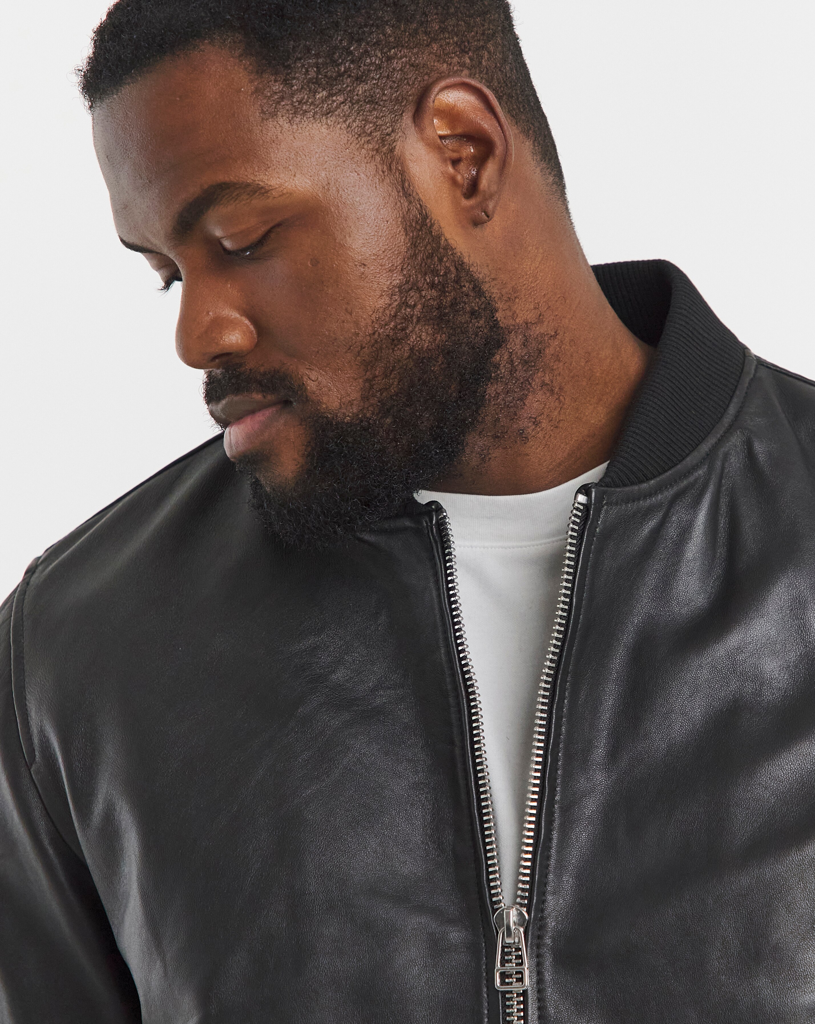 Black Leather Bomber Jacket | JD Williams