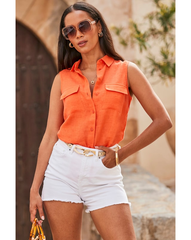 Sosandar Linen Sleeveless Shirt