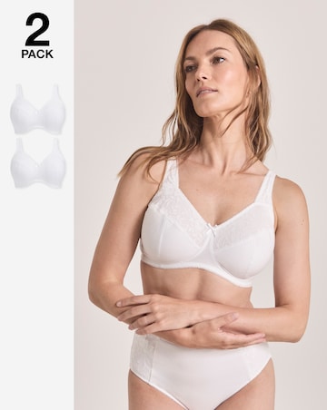 Pretty Secrets (2 Pack) New Sarah Cotton Full Cup Non Wired Bras (B-G) Wht/Wht