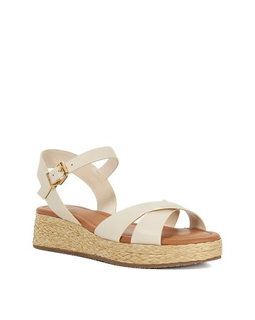 Dune Littleton Leather Woven Flatform Sandals Wide Fit