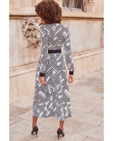 Sosandar Geometric Print Contrast Trim Jersey Shirt Dress