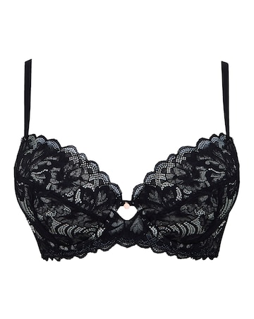Figleaves Isla Lace Underwired Sweetheart T Shirt Bra B-GG - Black