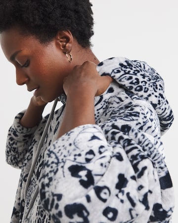 Oversized Leopard Print Fleece Hooded Lounge Dress