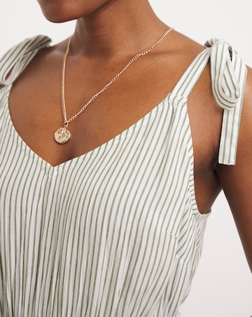 Striped Crinkle Cami Dress With Tie Straps and Ladder Trims