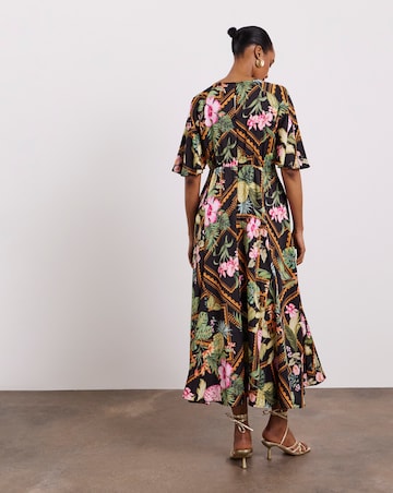 Joanna Hope Cape Sleeve Printed Tea Dress