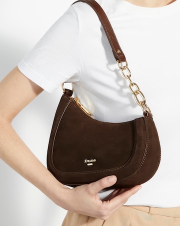 Dune Direction Real Suede Asymmetric Chain Detail Shoulder Bag