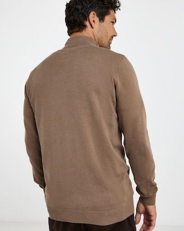 Stone Zip Through Funnel Neck Cardigan