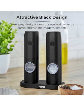 Tower Rechargeable Salt & Pepper Mill Black