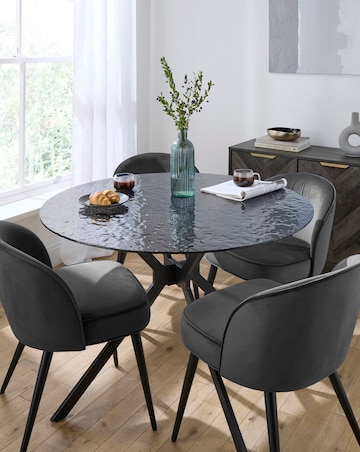 Colton Glass Dining Table with 4 Emilie Velvet Chairs