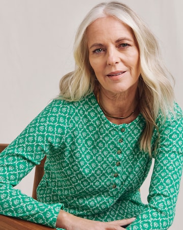 Julipa Printed Pure Cotton Ribbed Henley Top