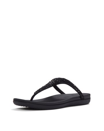 FitFlop Black Solay Mixed-Crystal Toe-Post Sandals - Standard Fit (D)