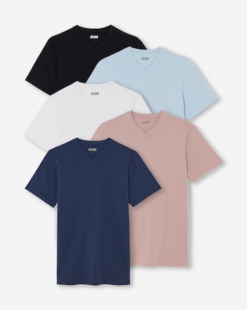 5 Pack V Neck T-Shirts Long - Multi