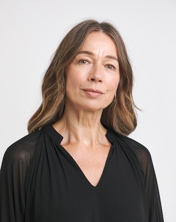 Black V Neck Mesh Blouse