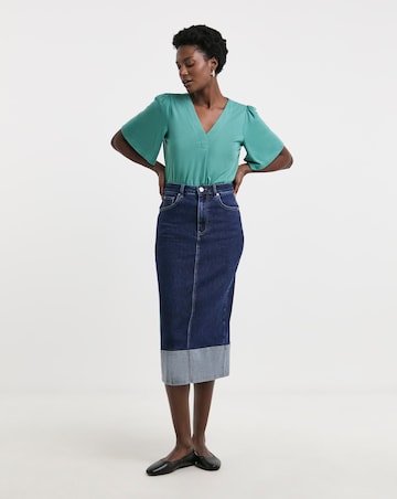 Teal V Neck Angel Sleeve Top