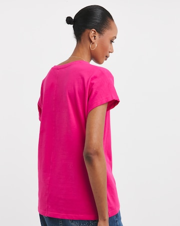 Pure Cotton Bright Pink V-Neck Short Sleeve T-Shirt