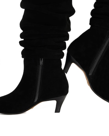 Dune Saunders Black Leather Slouch Knee-High Boots Standard Fit