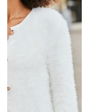 Sosandar Crew Neck Fluffy Cardigan