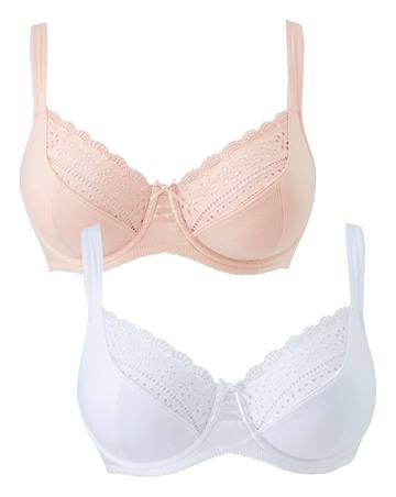 Pretty Secrets Jane 2 Pack Broderie Wired Full Cup Bras C-L -Blush/White