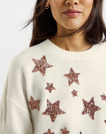 Ivory Sequin Star Jumper