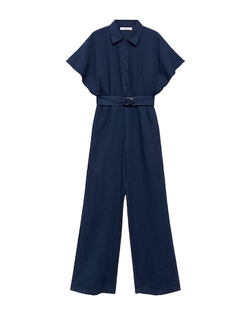 Mango Textured Cotton Navy Jumpsuit
