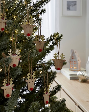 Gisela Graham Wood Reindeer Hanging Decorations - Set of 8