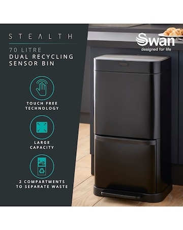 Swan 70L Dual Recycling Sensor Bin