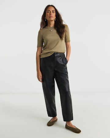 Black PU Button Barrel Leg Trouser