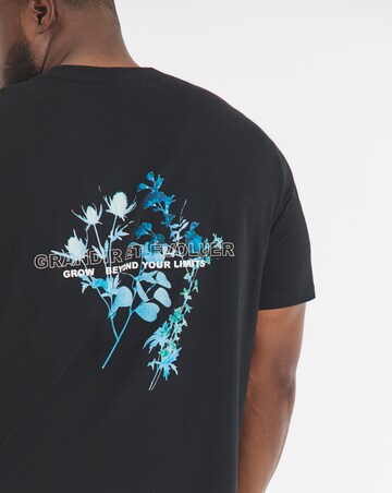 Relaxed Fit Floral Back Graphic T-Shirt- Black