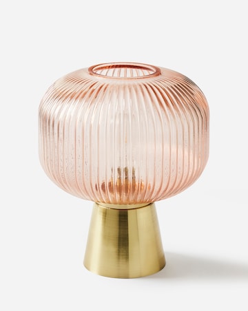 Pink Wireless Ribbed Glass Table Lamp