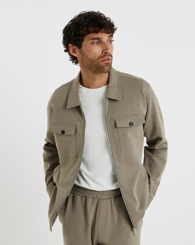 Folio Interlock Zip Shacket - Stone Marl
