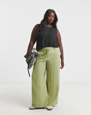 Simply Be Olive Tie Waist Belt Twill Wide Leg Trousers