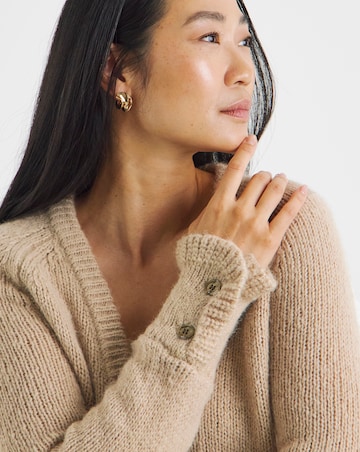 Camel Frill Sleeve Fluffy Yarn Cardigan