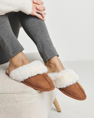 Elyse Faux Fur Mule Slippers - Wide Fit (E)