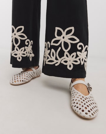 Black Cotton Cornelli Embroidered Wide Leg Trousers