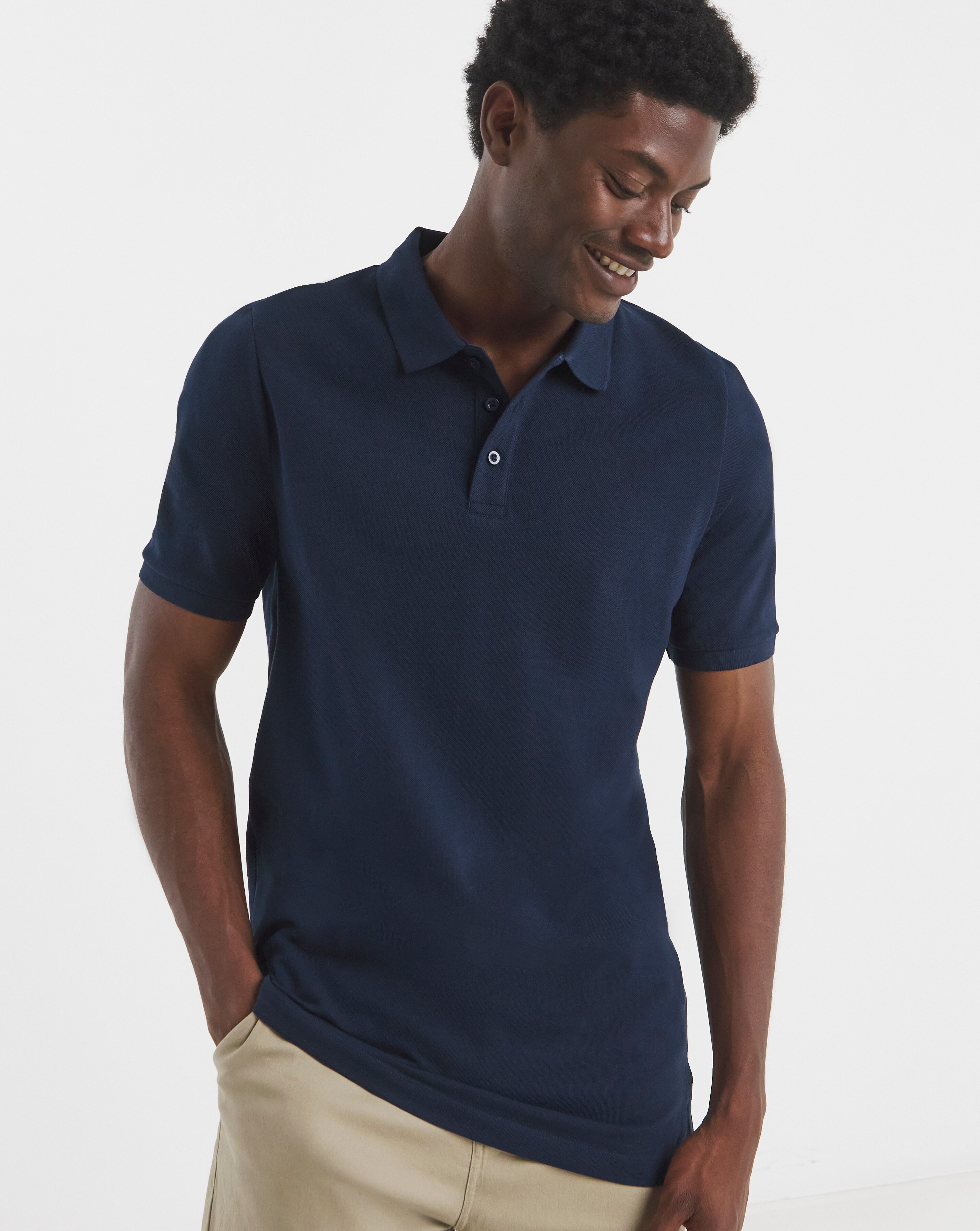 Pure Cotton Navy Pique Polo Extra Long Length- Navy