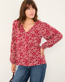 FatFace Margot Textured Floral Print Top