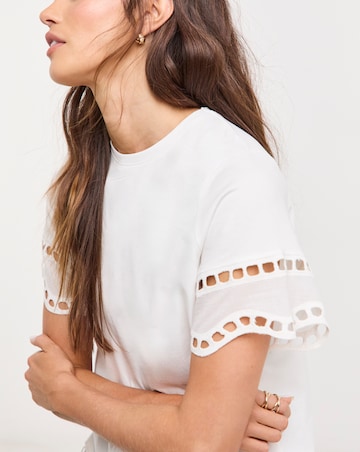 Pure Cotton White Crew Neck Broderie T-Shirt