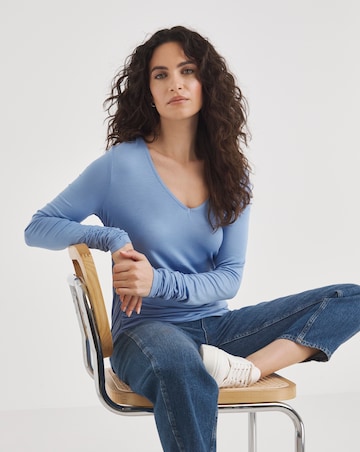 Light Blue Ruched Side Long Sleeve Top