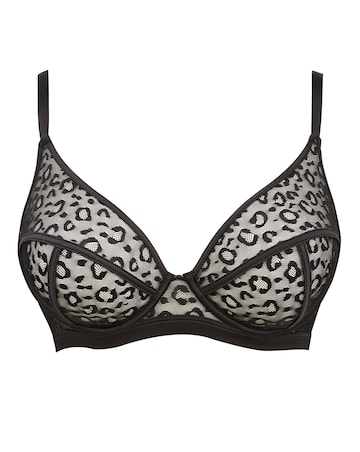 Figleaves Pimlico Non-Pad Underwired Plunge Bra B-GG - Black Leopard