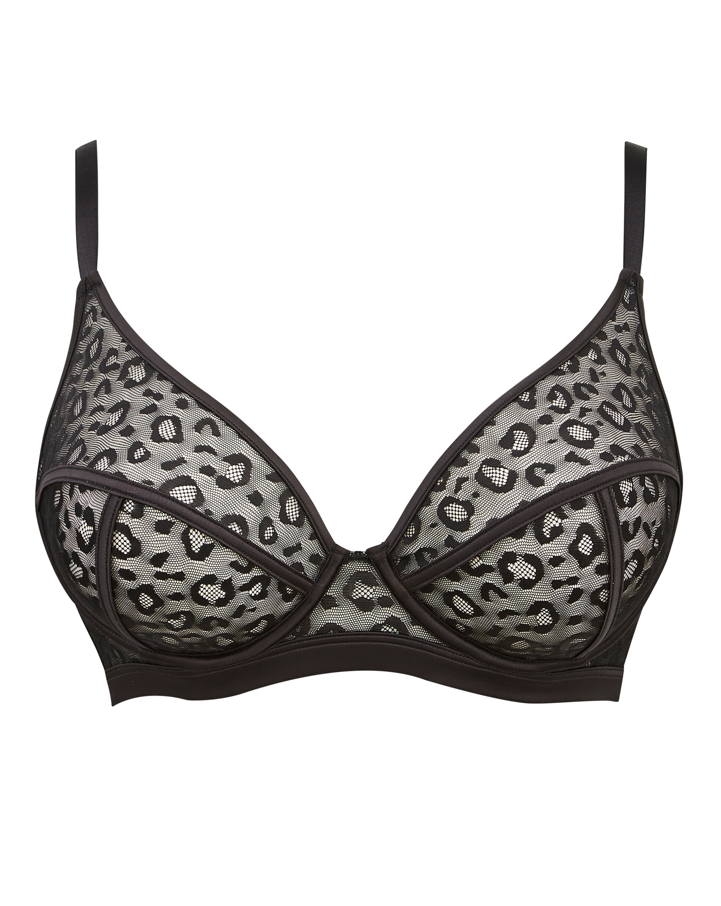 Figleaves Pimlico Non-Pad Underwired Plunge Bra B-GG - Black Leopard