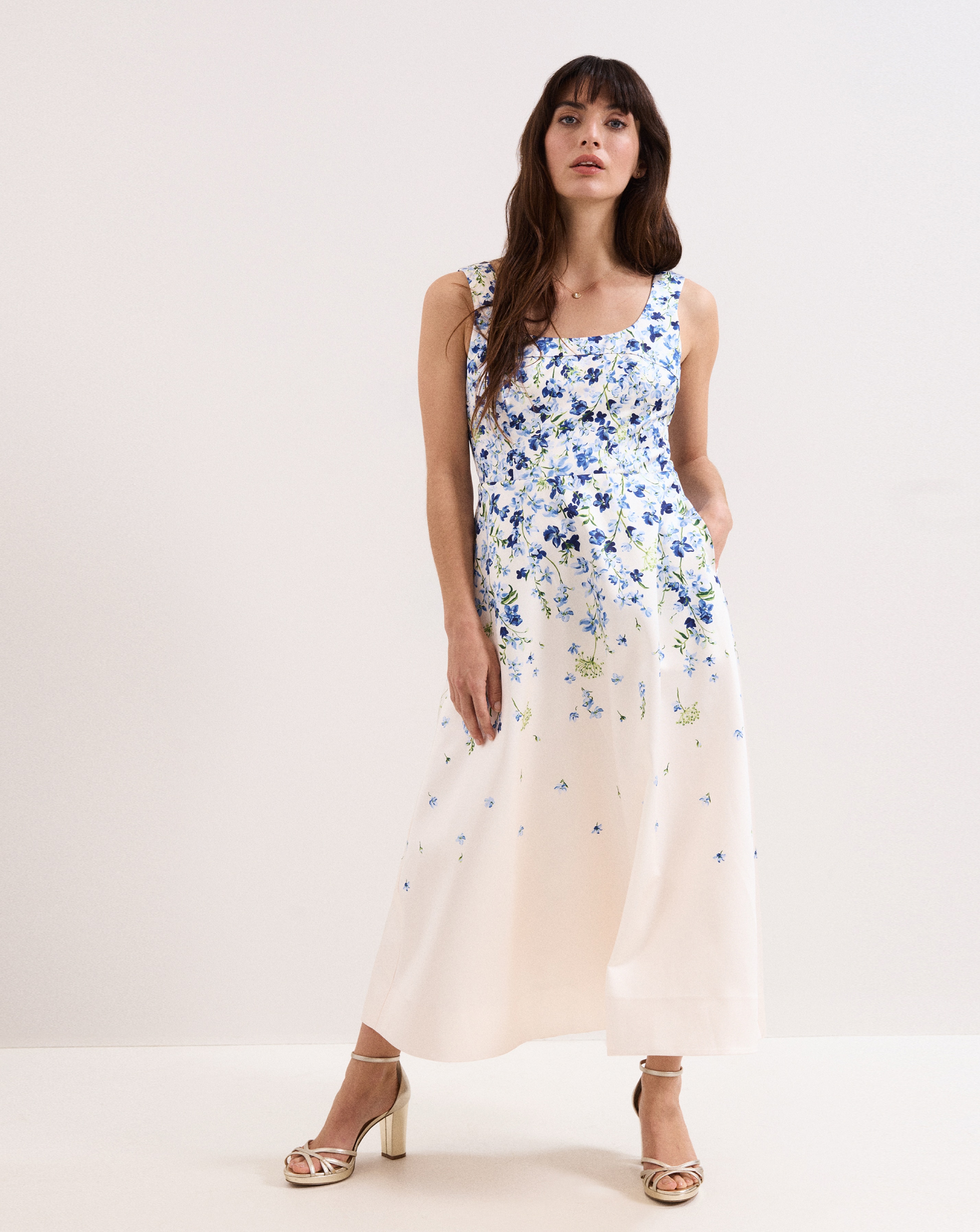 Phase Eight Orla Satin Placement Midi Dress | JD Williams