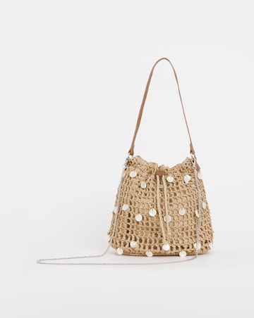 Raffia Mother of Pearl Detail Pouch Bag